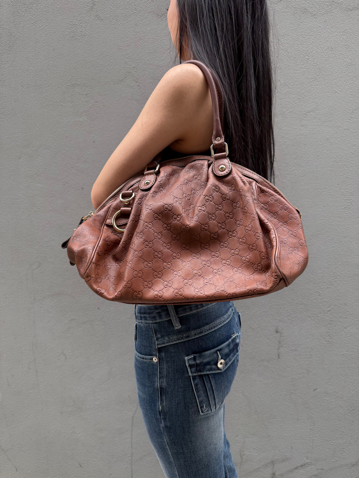 Gucci Sukey Large Guccissima Leather Bag Brown