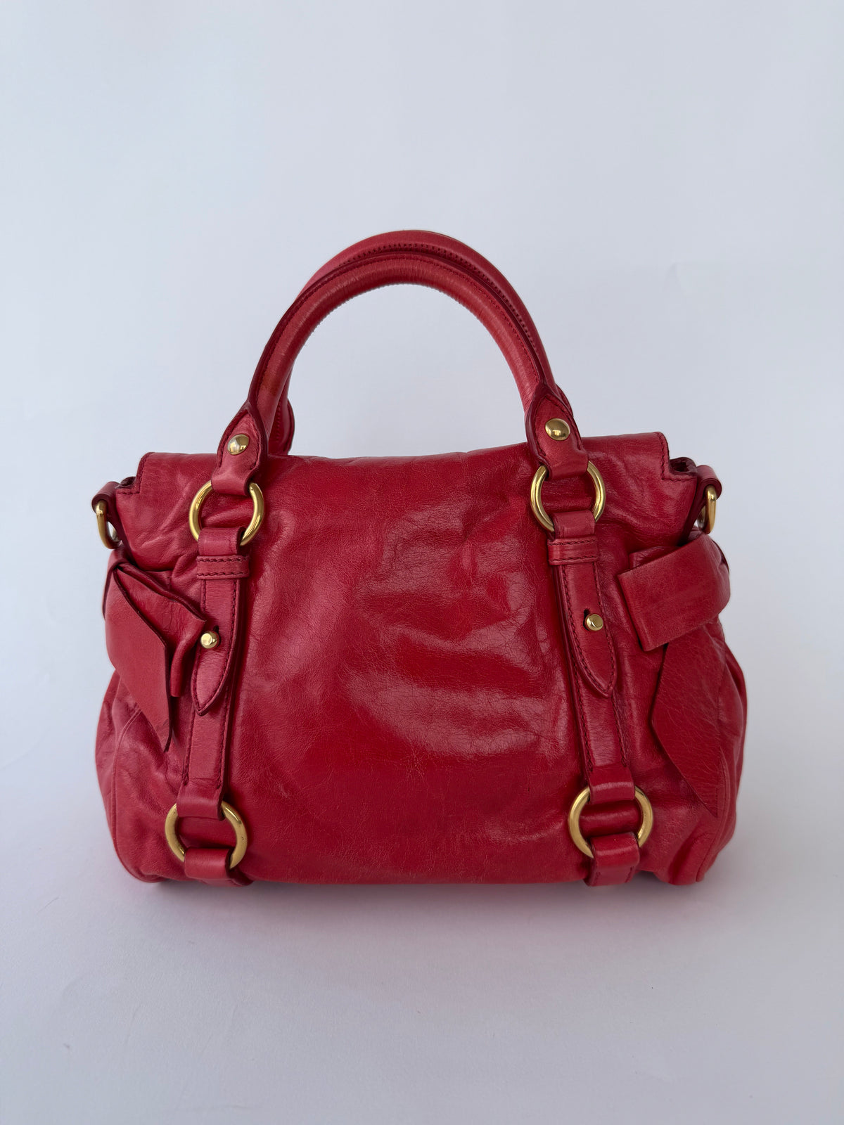 Miu Miu Vitello Lux Bow Handbag Red
