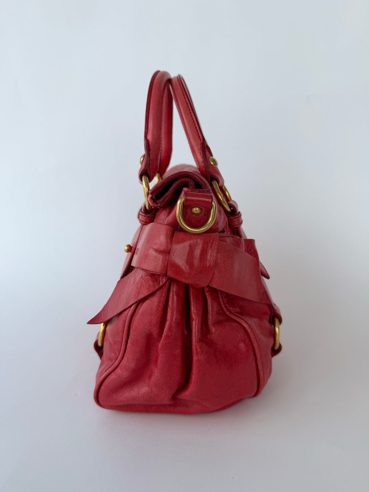 Miu Miu Vitello Lux Bow Handbag Red