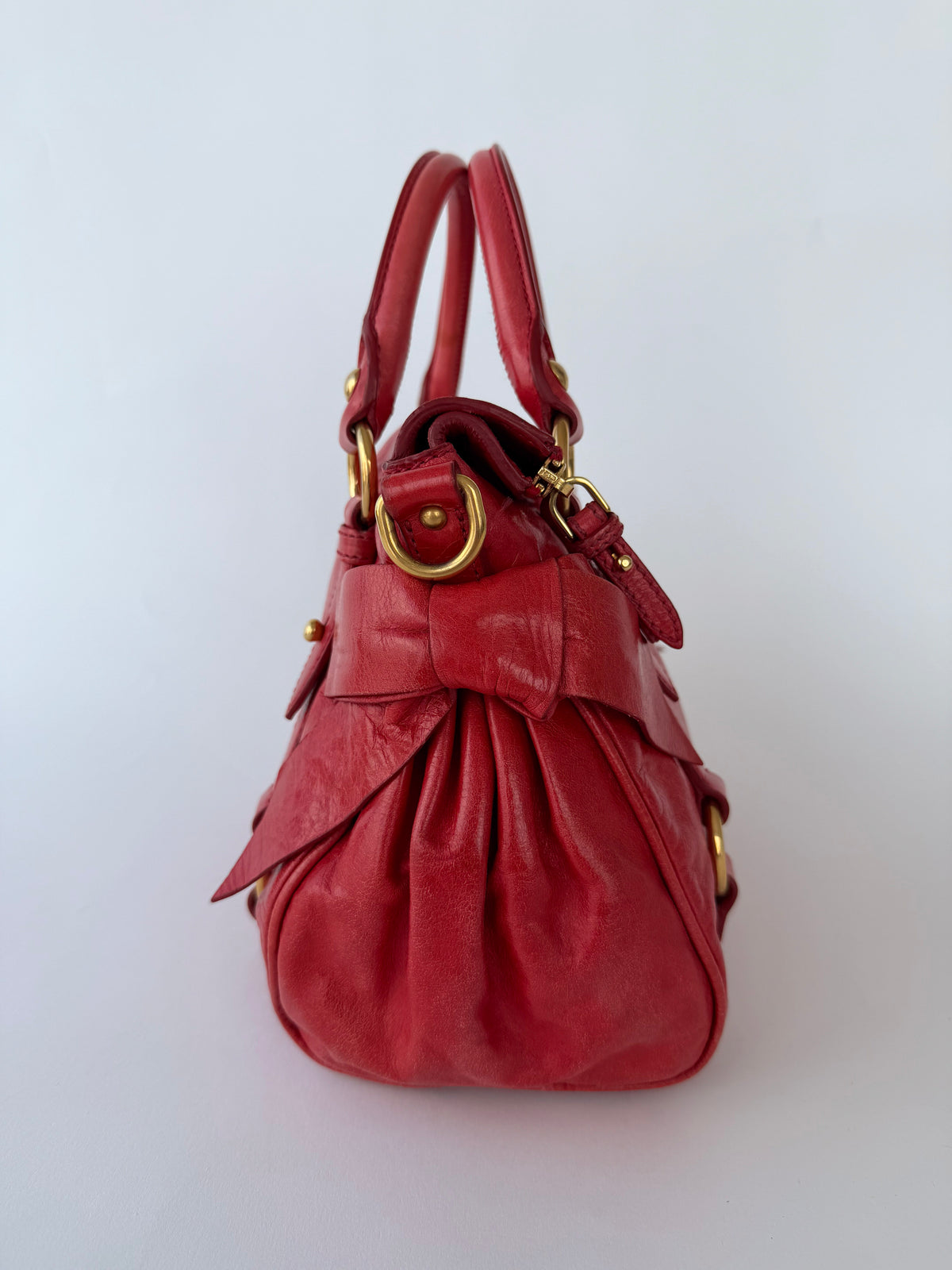 Miu Miu Vitello Lux Bow Handbag Red