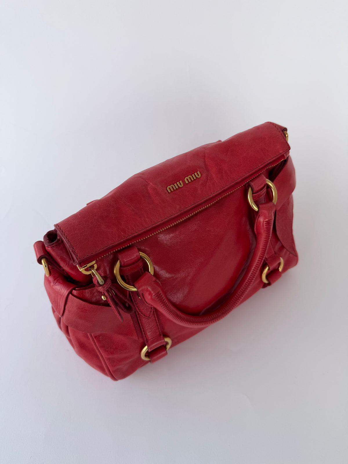 Miu Miu Vitello Lux Bow Handbag Red