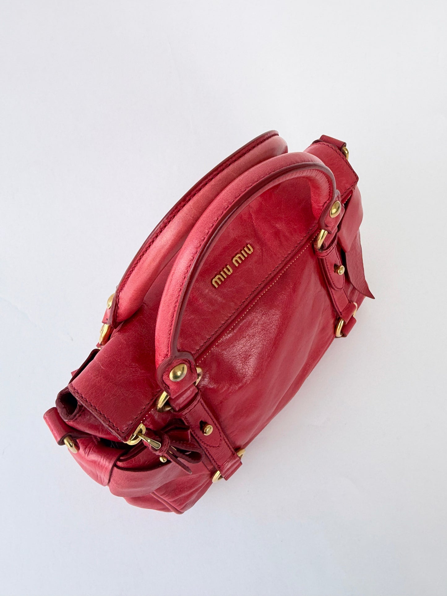 Miu Miu Vitello Lux Bow Handbag Red