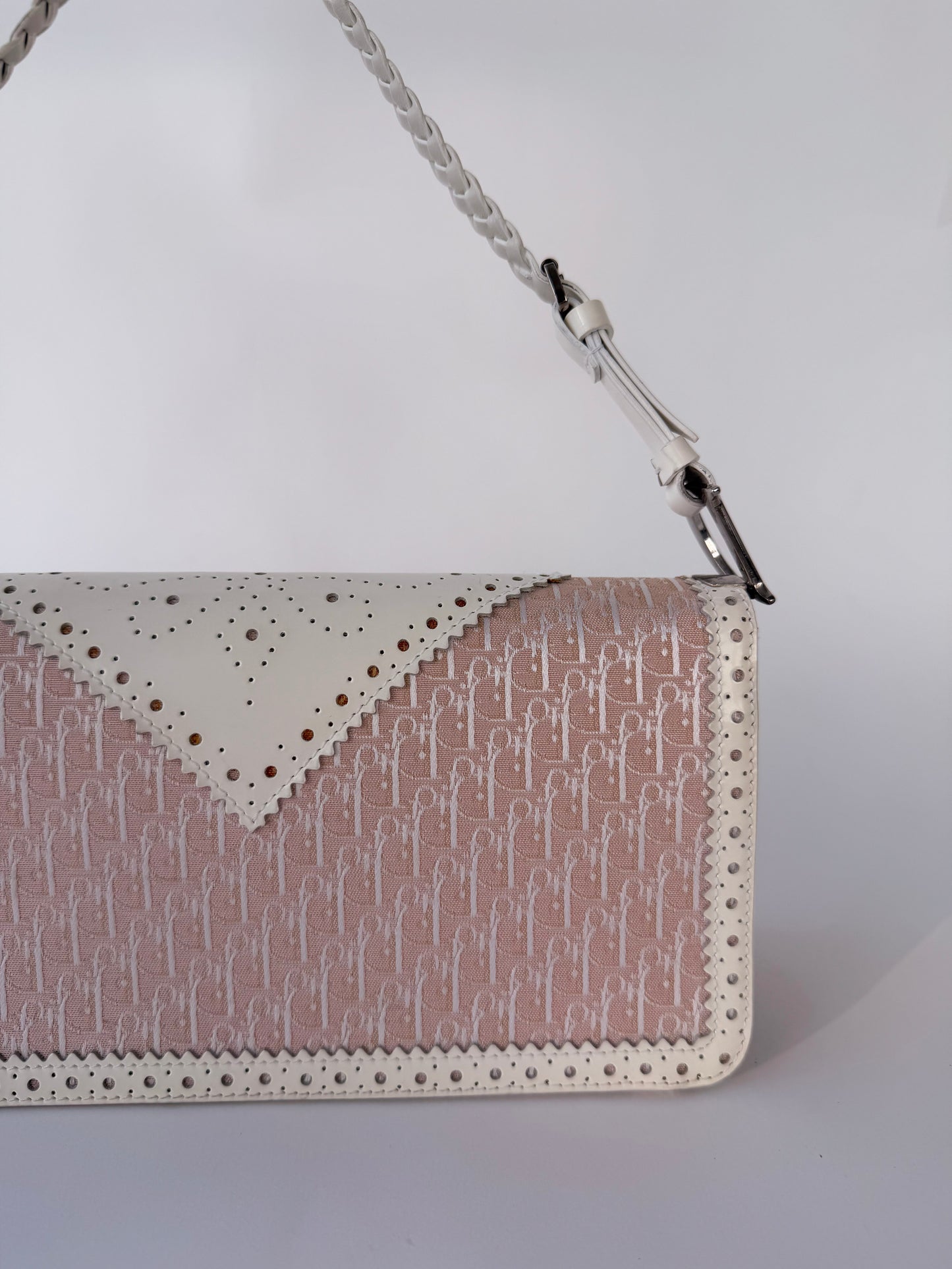 Dior D'Trick Pink Trotter Canvas White Perforated Leather Bag