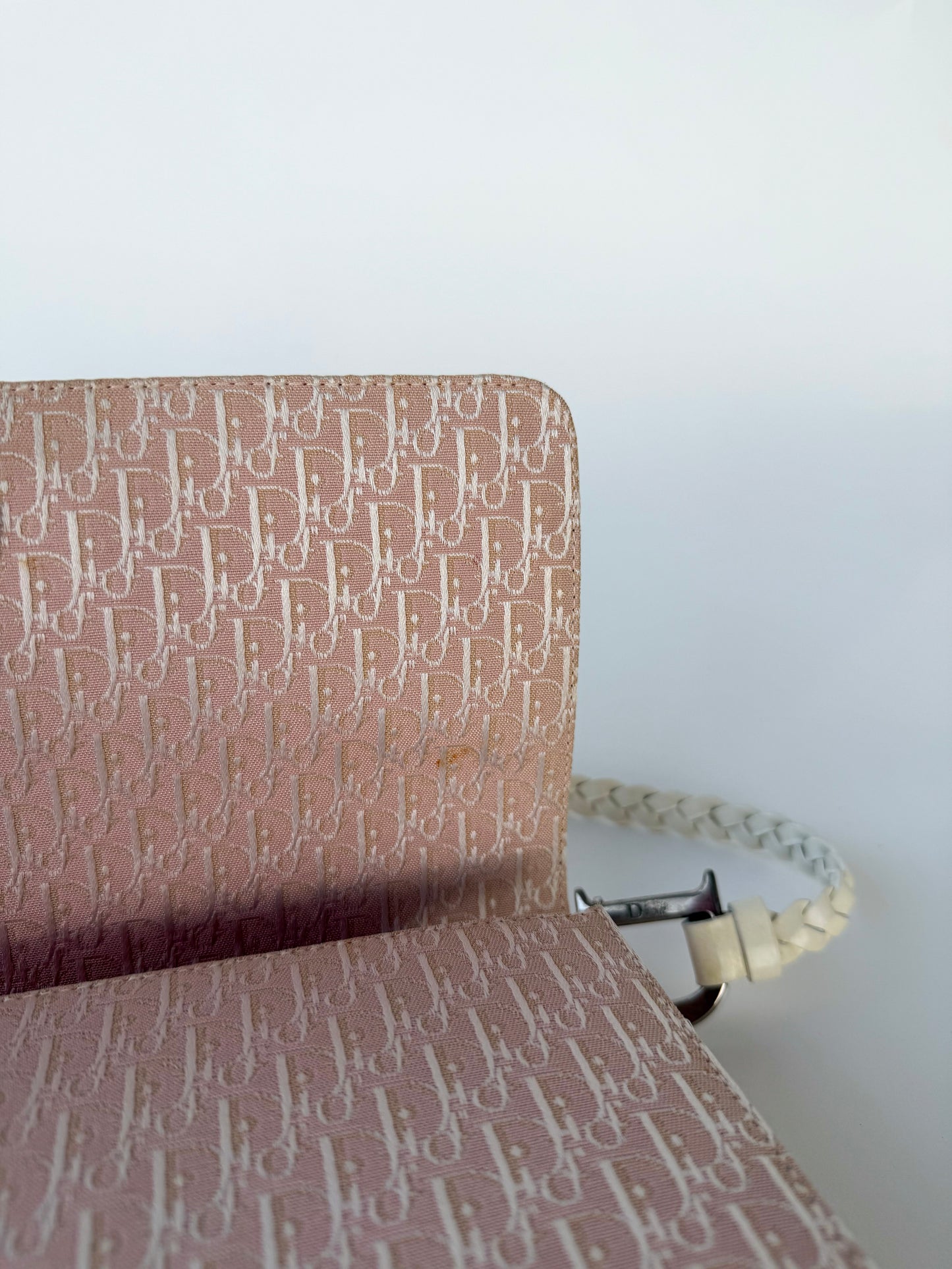 Dior D'Trick Pink Trotter Canvas White Perforated Leather Bag