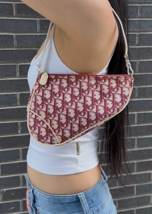 Dior Burgundy Monogram Saddle Bag